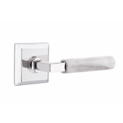 Ensemble de faux levier Emtek Select, rosette Quincy, tige carrée en L, poignée en marbre blanc