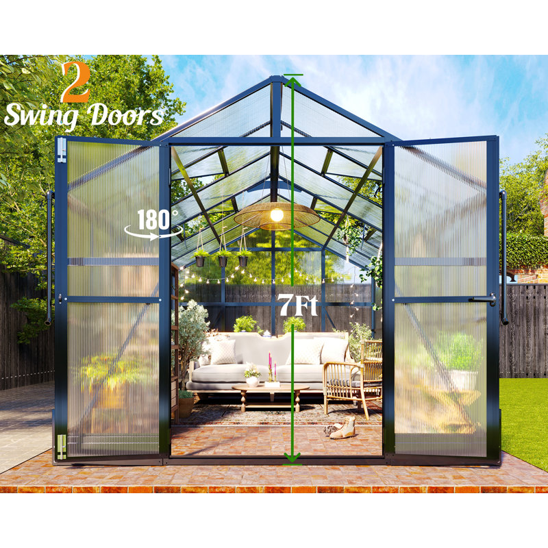 Aluminum Greenhouses for Outdoors, Polycarbonate Greenhouse, 82.7" H x 94.5" W x 140.2" D