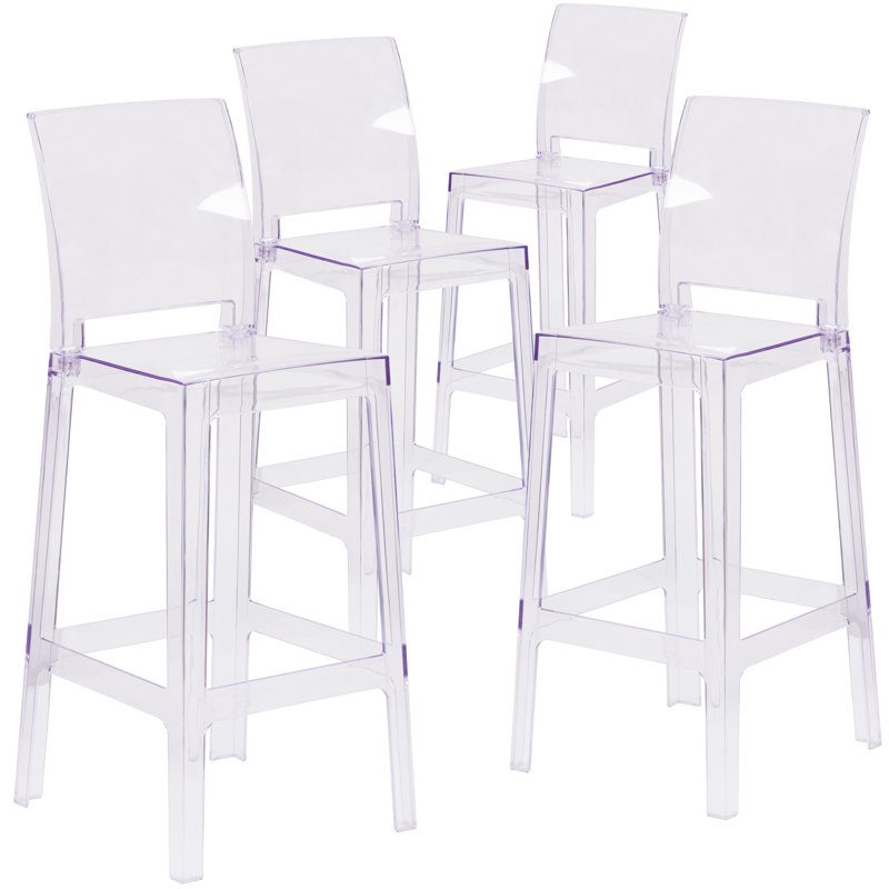 Imca Counter Stool with Square Back in Transparent Crystal - Wedding Chairs, Bar Stool (29” Seat Height)
