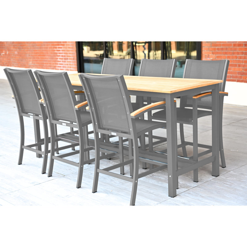Narrow Counter Height 82" Teak and Aluminum Table, Silver