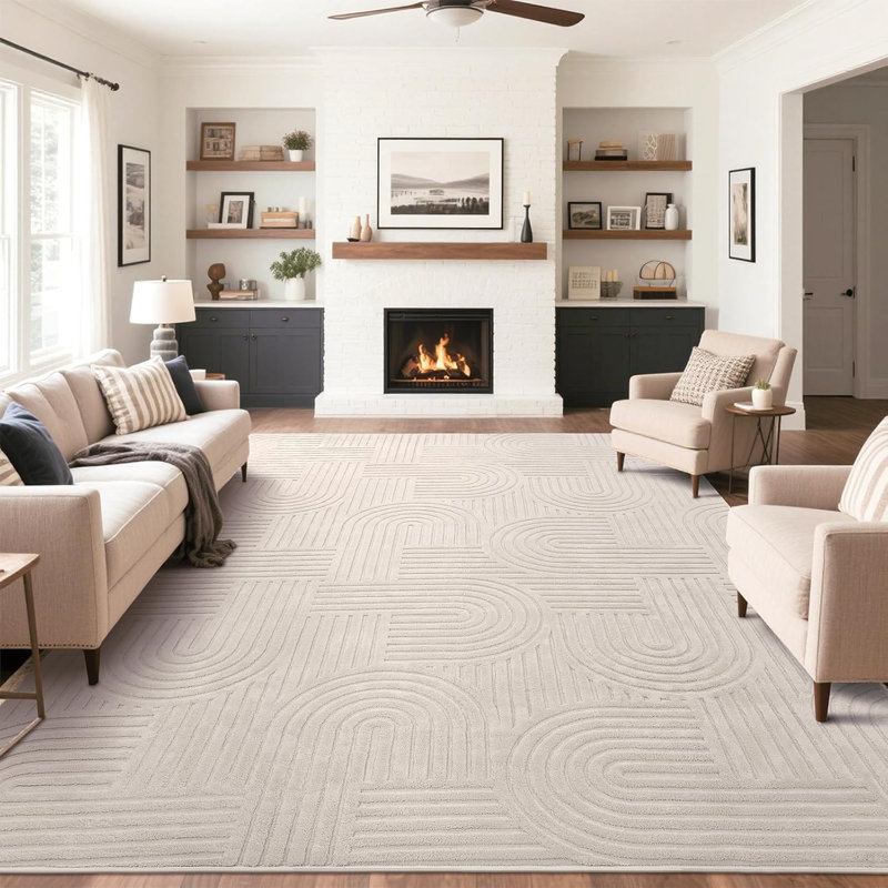 Tapis à poils longs doux et moelleux, Rectangulaire 8 pi x 10 pi, Beige