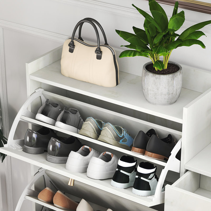 Versatile Bohemian Shoe Cabinet with Multiple Storage Options for Hallways, White