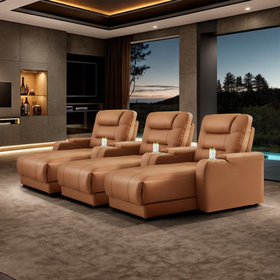 Modern Electric Power Breathable Faux Leather Reclining Home Theater Seating With Adjustable Backrests, Wireless Charging, And Cup Holder (Set Of 3) by Latitude Run