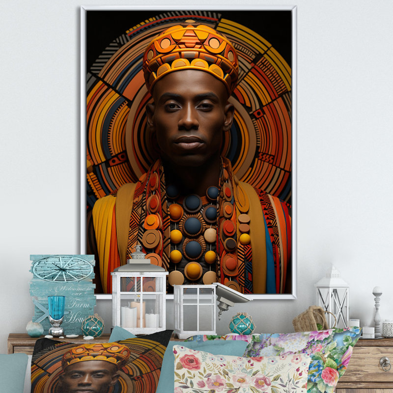 Jeimis tribal africain à motifs III, H 32 po x l 24 po x P 1 po, Cadre flottant blanc