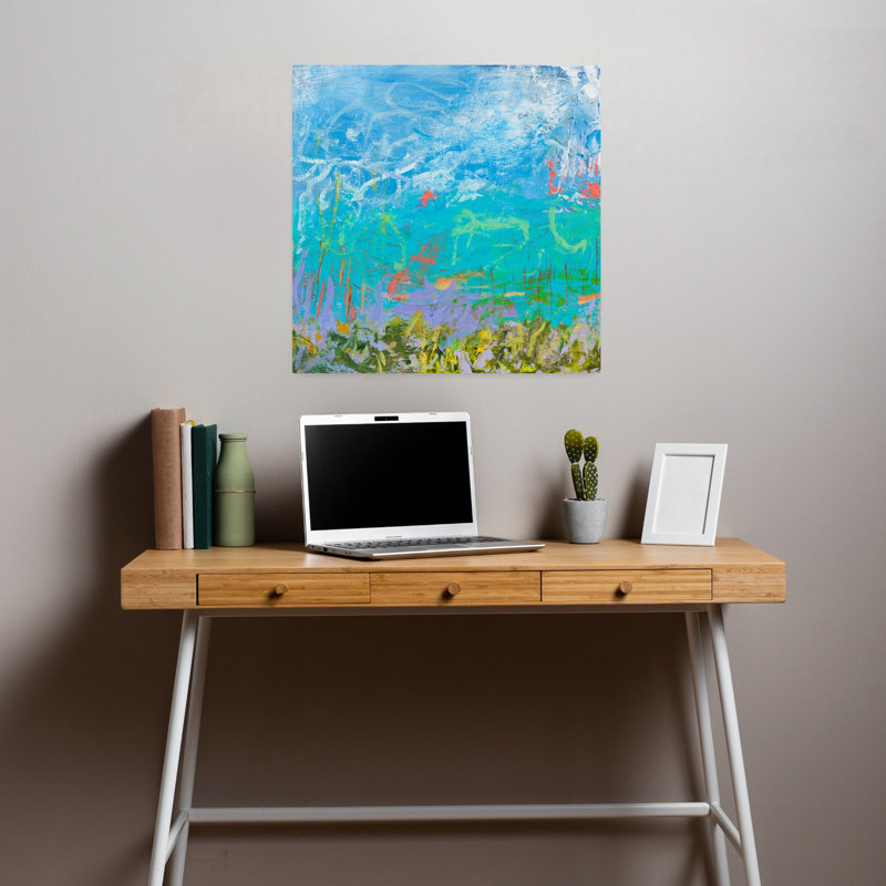 Cerulean Escapes I, art abstrait contemporain, H 18 po x l 18 po