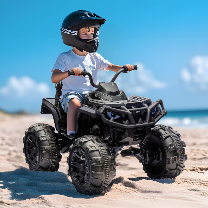 Shark Kids ATV 4-Wheeler, 24 Volt 4WD Ride on Toy for Big Kid w/Bluetooth, 4x200W Motor, 5.6Mph Max Speed, Black