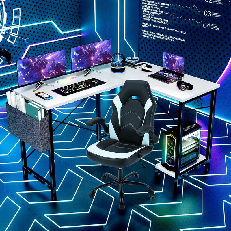 Bureau d'ordinateur en forme de L blanc