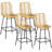 Rattan Bar Stools Set Of 4, 26" Counter Height Barstools, Boho Kitchen Island Stools With Breathable Wicker Seat And Back