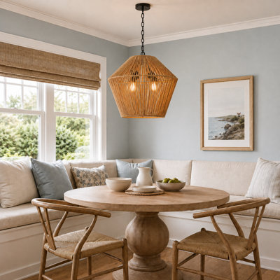 4-Light Handwoven Hemp Rope Pendant Light with Adjustable Chain, Natural Boho Chandelier for Dining Room and Kitchen