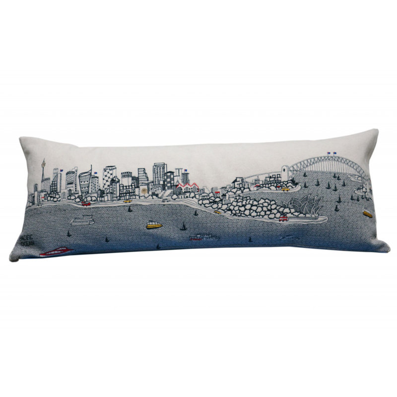 Housse de coussin en lin neutre, Blanc / gris / bleu, 14 po x 35 po, Forme rectangulaire