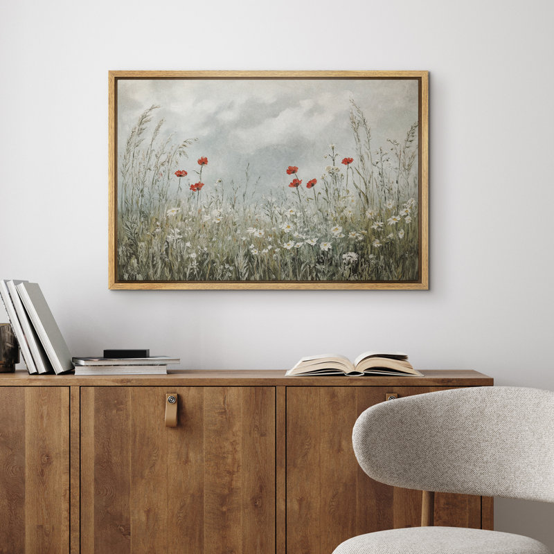 «Green Daisy Flowers Rustic Franch Country», reproduction d'art sur toile encadrée, H 16 po x l 24 po, Naturel