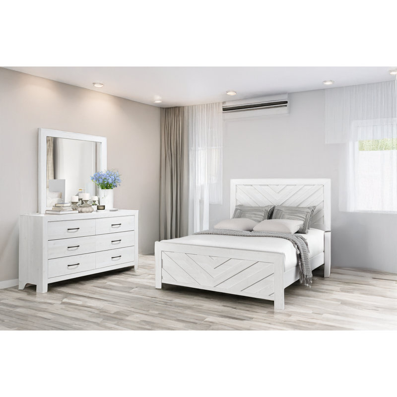 Ensemble de chambre à coucher Sibby, Double, Blanc rustique
