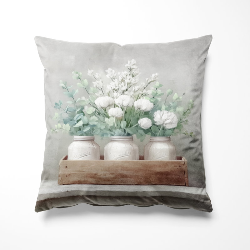 Coussin rustique pivoines de style ferme - Coussin décoratif champêtre, H 18 po x l 18 po