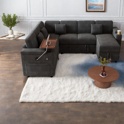 Canapés-lits avec rangement, canapé modulaire moderne en velours côtelé de 100 pouces pour la maison