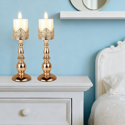 Candle Holders For Pillar Candles, Vintage Tall Candle Stand Set Of 2, Decorative Table Centerpieces For Home Decor