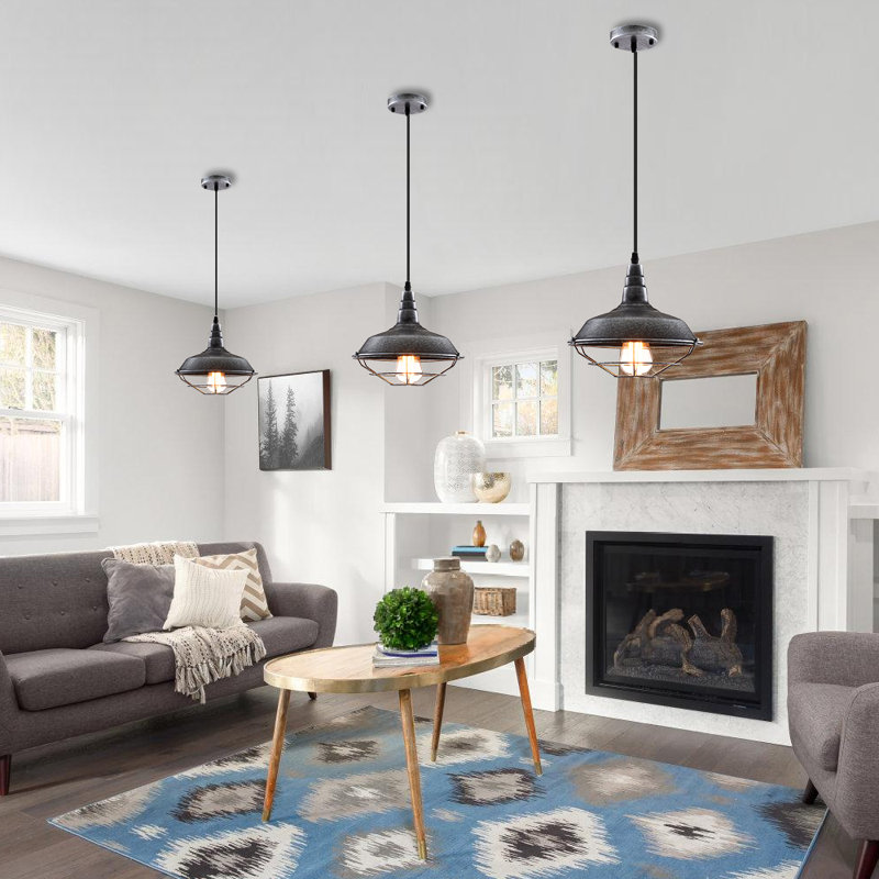 3- Light 10.5 Inches Farmhouse Pendant Light For Kitchen, Dining Room Living , Black/Silver