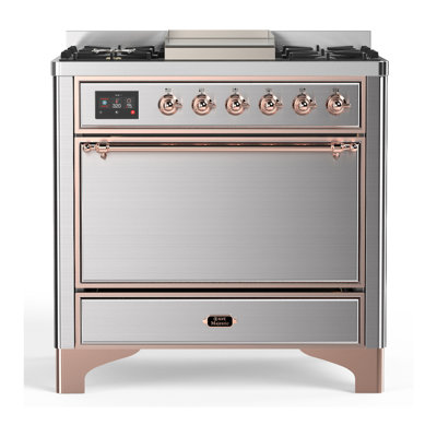 Cuisinière à double combustible ILVE Majestic III Series 36 po avec 6 brûleurs scellés et plaque de cuisson (gaz naturel, porte pleine)