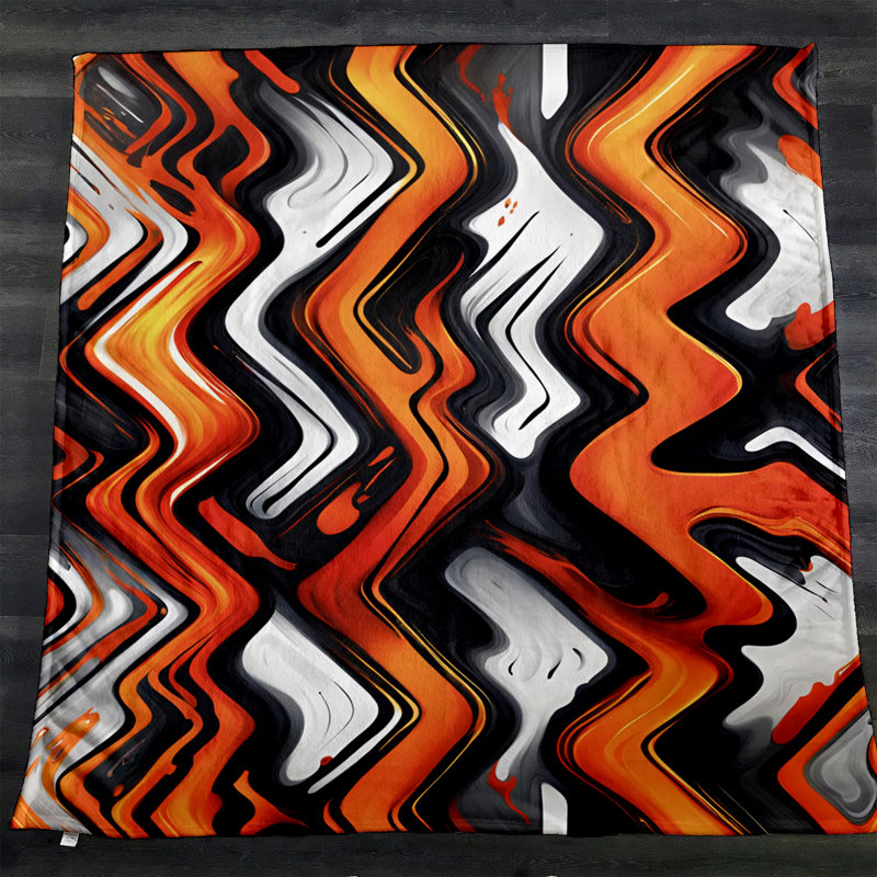Throw Blanket, 68" W x 80" L, Striped, Orange/Black