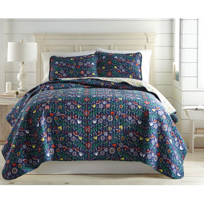 Ensemble de couette réversible Southshore Fine Linens Boho Bloom, coloris Boho Bloom bleu, en microfibre doublement brossée à motif floral et matelassage brodé, comprenant une couette et une taie d'oreiller, pour lit simple/simple XL.
