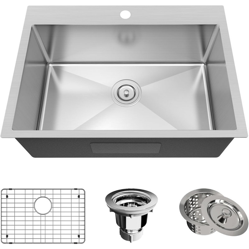 ForKitchen 28'' L Stainless Steel Kitchen Sink, Silver