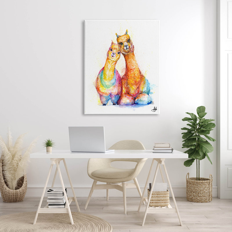 Art souriant sur toile, "Alpacas souriants" par Marc Allante, H 48 po x l 36 po x P 1,5 po