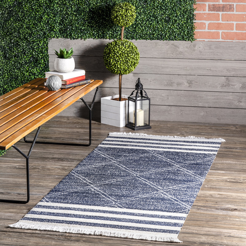 Tapis intérieur / extérieur bleu Jenning, Tapis de couloir 2 pi 6 po x 8 pi