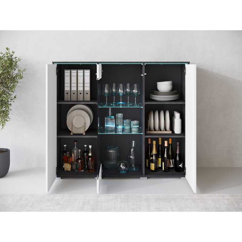 Dejanee Cm, Chest Of Drawers With Glass Panels, With Led Lighting, Grey/White
