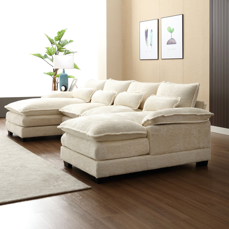 Chenille Fabric U-shape Sectional With , Spacious Living Room Couch Modular U-shaped And Modern Flair