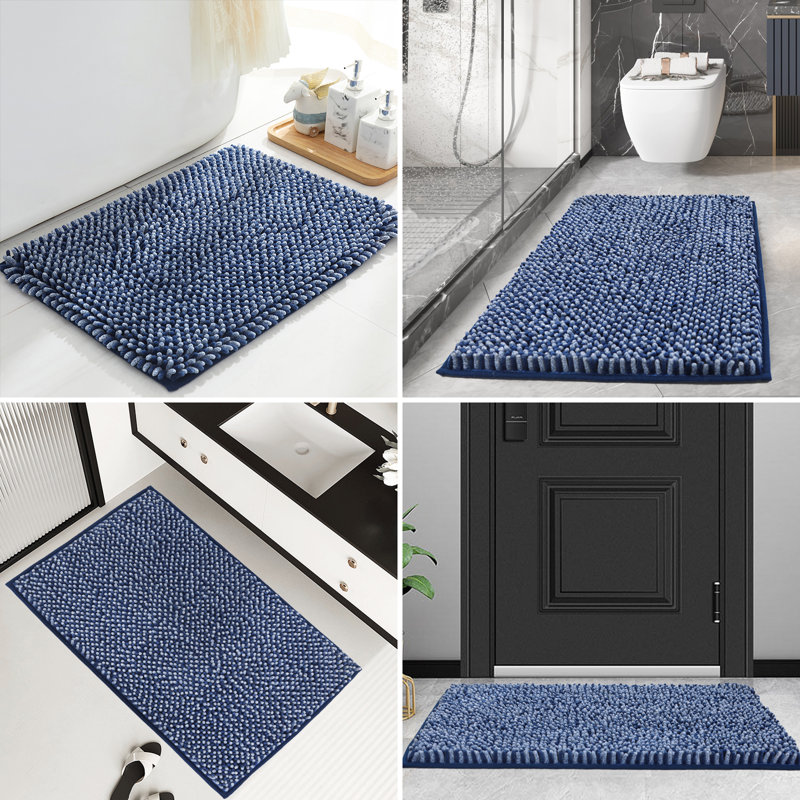 Radhika Chenille Non-Slip Bath Rug, 24" W x 36" L, Blue