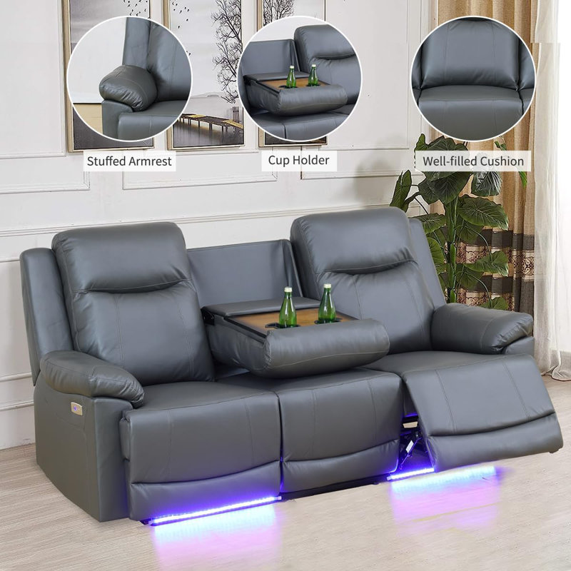 Deep Gray Breathing Leather Recliner Sofa