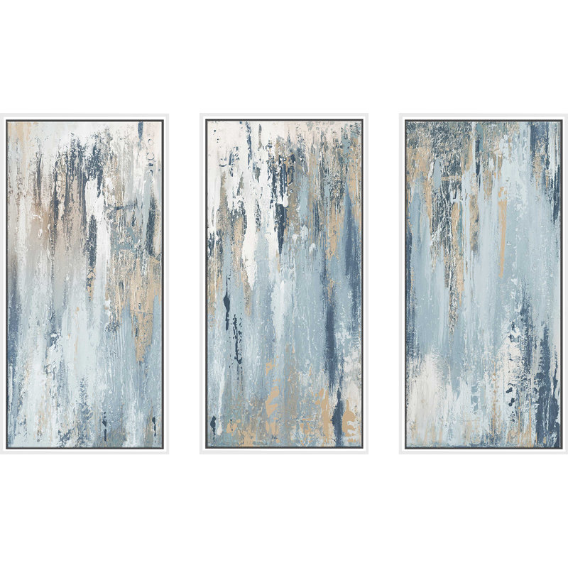 «Blue Illusion I», ensemble de 3 reproductions encadrées sur toile, H 41,5 po x l 64,5 po, Silver Float Framed