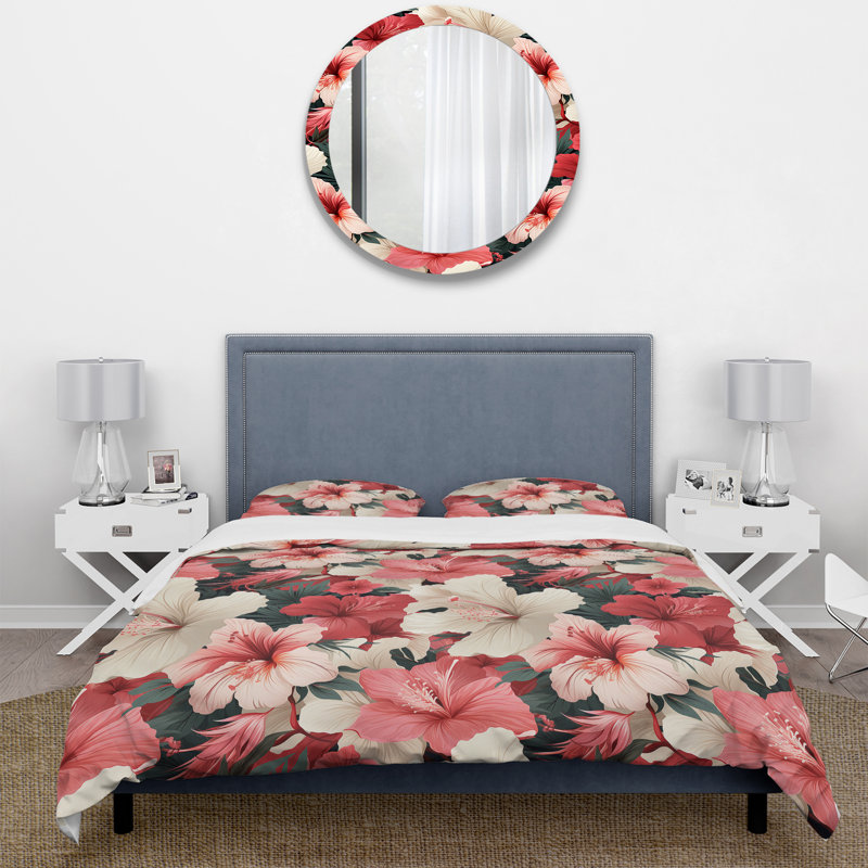 Ensemble de housse de couette Hibiscus Romance, Housse de couette pour grand lit et 2 taies décor