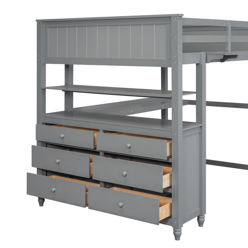 Lit mezzanine avec tiroirs et bureau Lit mezzanine avec tablettes, Gris