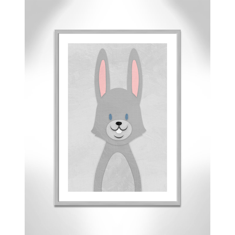 Art de lapin joyeux, H 34,5 po x l 24,5 po x P 1,18 po, Encadré de boîte argent