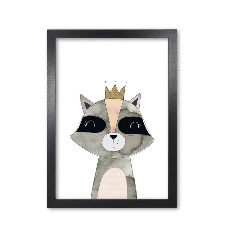 Scandi Grey Raccoon - Painting, Black Grain Frame, 30 cm H x 21 cm W x 5 cm D