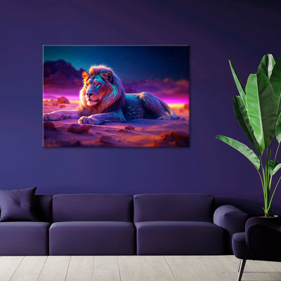 Lion Nature Animal Neon - Wrapped Canvas Print