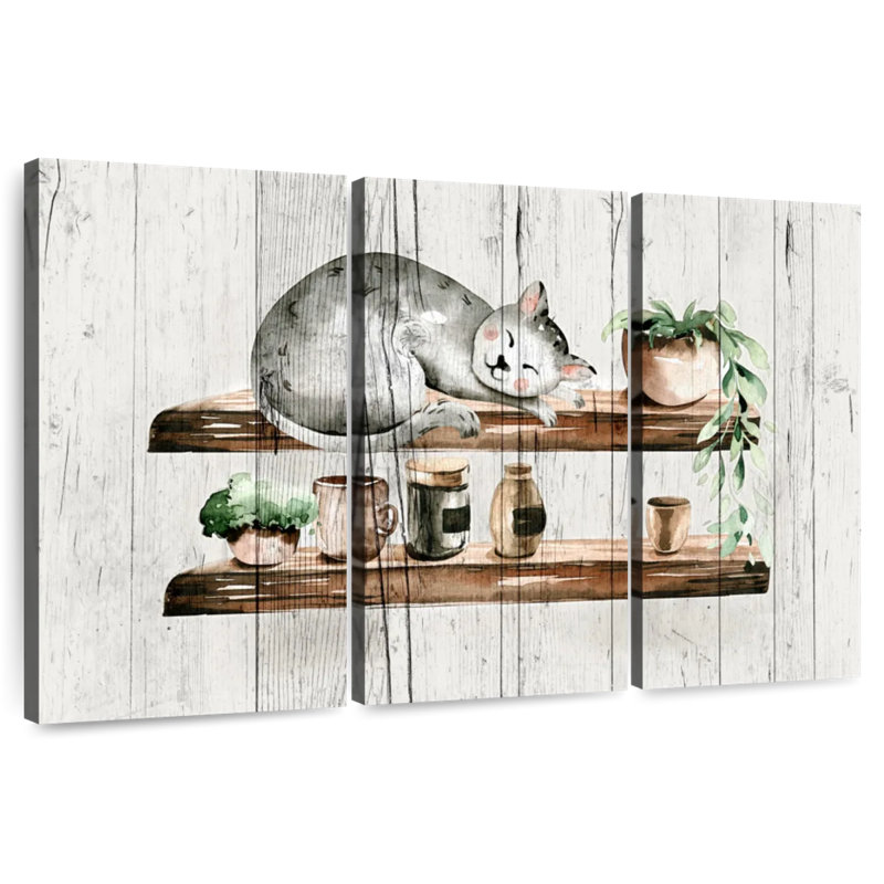Brampt Sleepy Cat On Wood, 28" H x 45" W