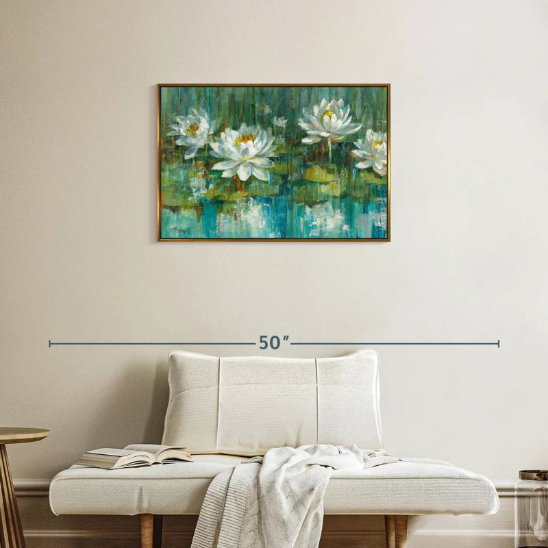 Récolte de nénuphars, Cadre flottant doré, 31 po x 21 po