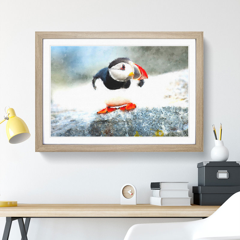 Atlantic Puffin - Picture Frame Painting Print, 24cm H x 33cm W x 2cm D, Oak Framed