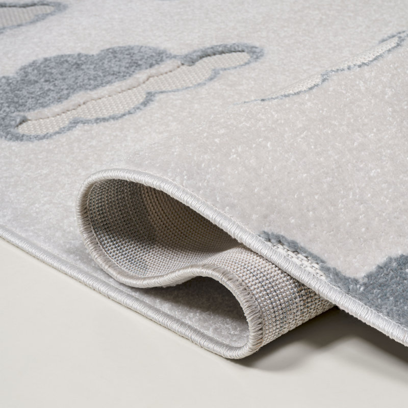 Hedwig High-Low Youth Cloud Scandi Ivory/Blue Indoor/Outdoor Rug, Rectangle 3'11" x 6', Ivory/Blue