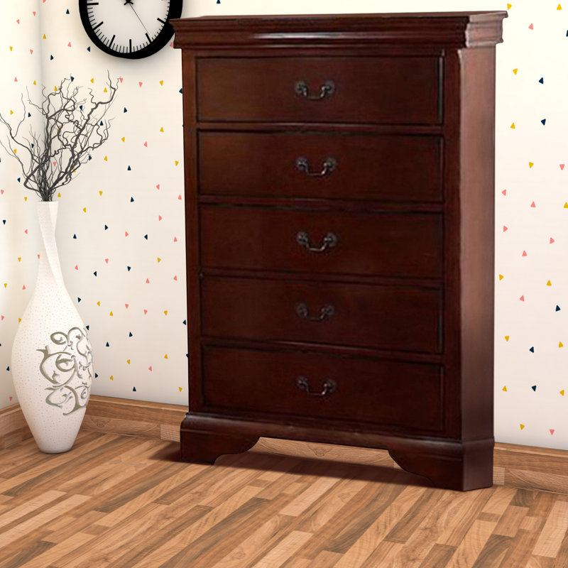 Commode décorative 5 tiroirs Gelina, Cerisier