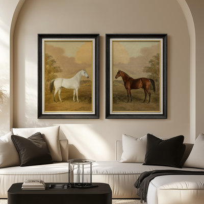 «Traditional Horse Portrait Pastoral Country», ensemble de 2 reproductions d'art mural encadrées de qualité supérieure sur papier 26 po x 36 po