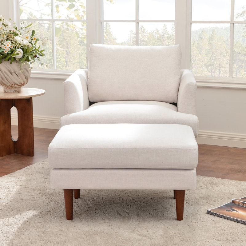 Fauteuil avec repose-pieds l 35 po Miller, Mélange de lin ivoire