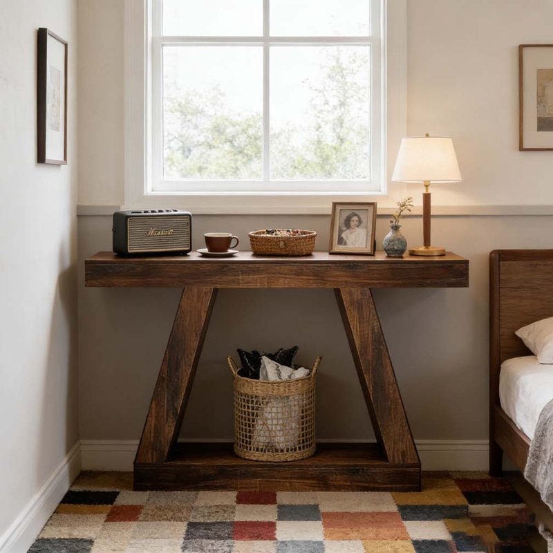 Sofa Table,Storage Console Table, Dark Brown