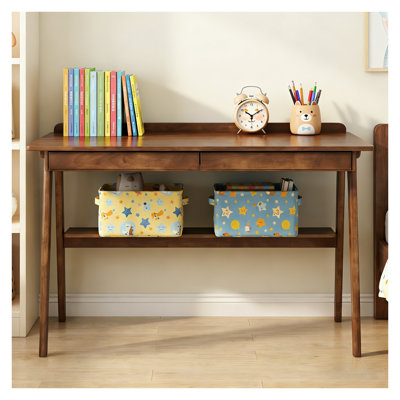 Solid Wood Writing Desk for Home Office, Contemporary Walnut Finish Computer Desk for Small Spaces