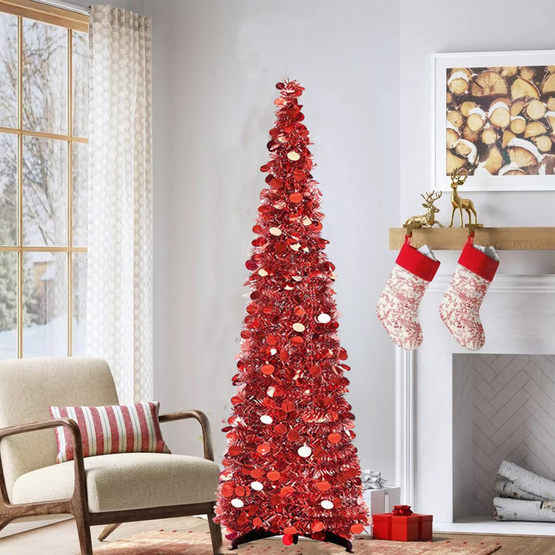 Arbre de Noël artificiel pliable de 5 pi, arbre de Noël en forme de guirlande de Noël argenté pour les fêtes de fin d'année