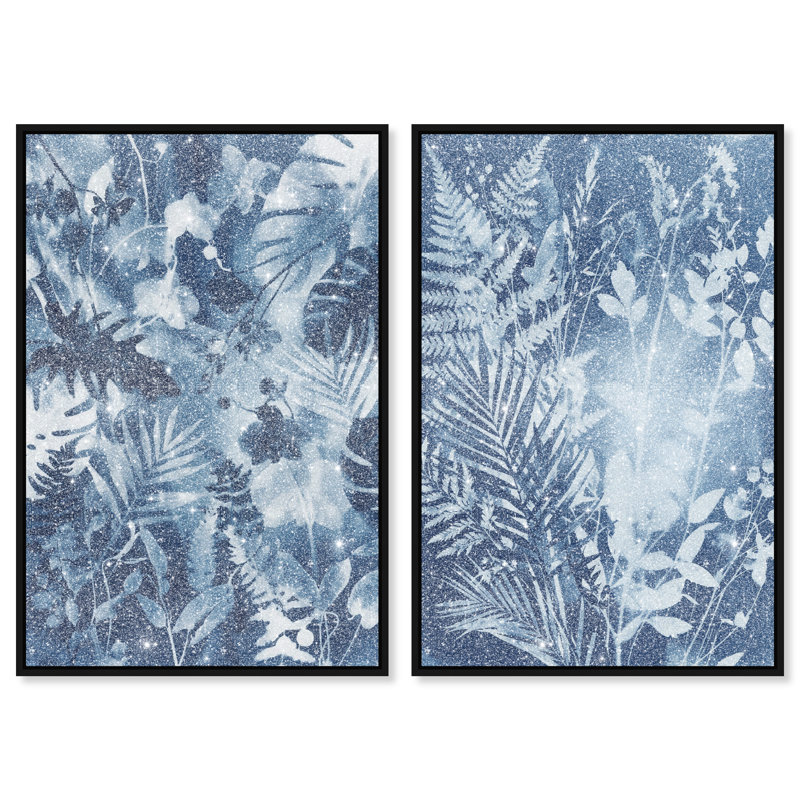 Blue Folliage Set Set by Oliver Gal, 31"H x 46"W, Black Floater Frame