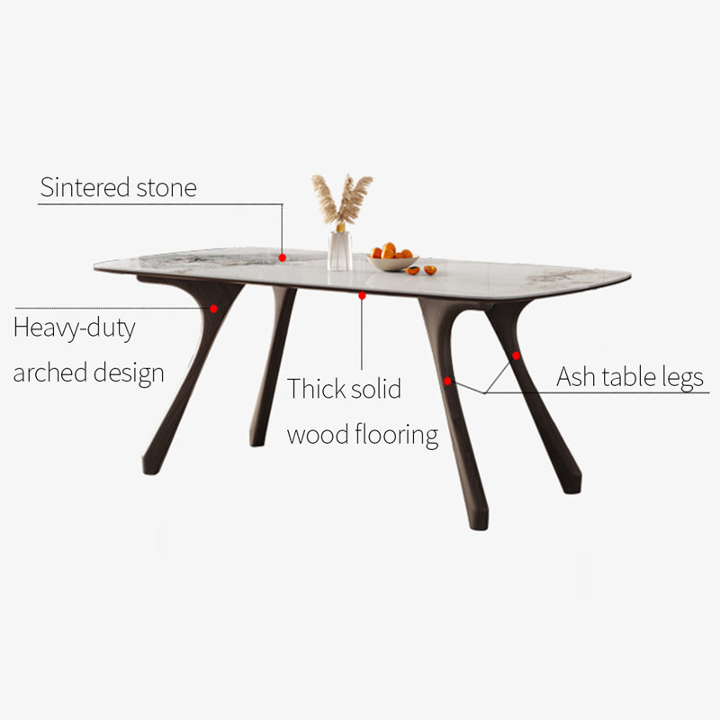 Ensemble de table de salle à manger en bois massif et en pierre frittée, H 29,53 po x l 31,5 po x L 55,12 po
