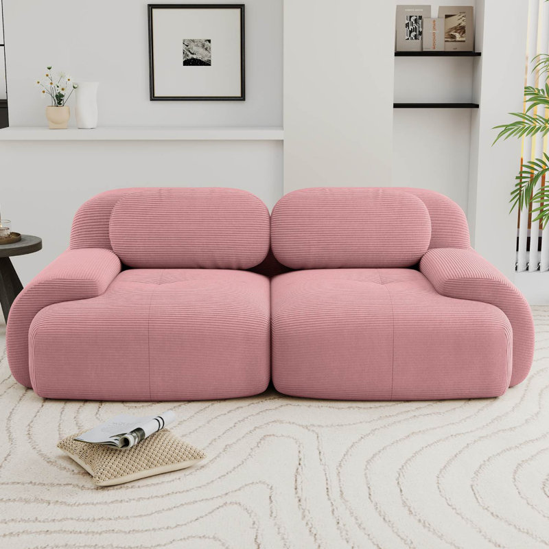 Canapé modulaire rembourré en velours côtelé de 82 po, Rose