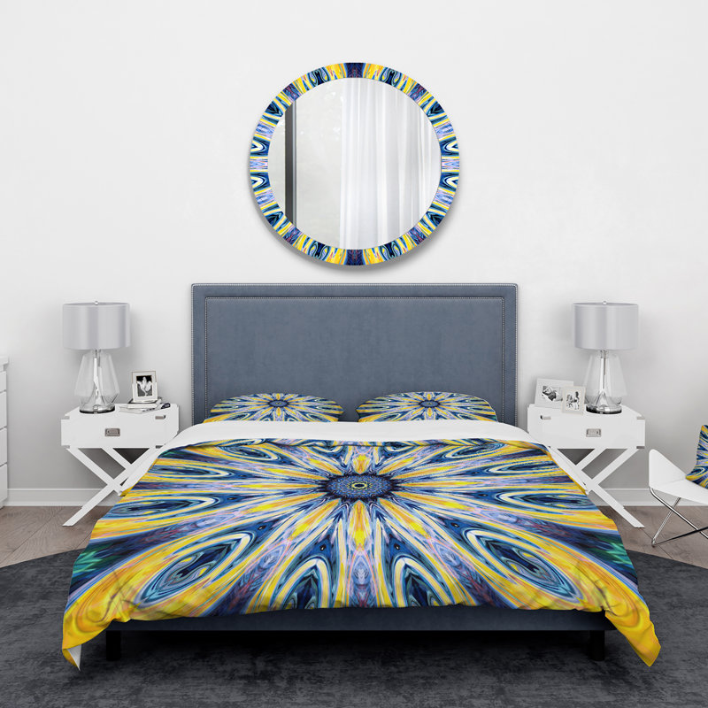 Ensemble de housse de couette en microfibre jaune / bleu, Housse de couette pour très grand lit et 2 très